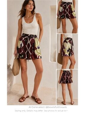 Silk Abstract Print Tie Waist Shorts Skort DVF Style Luxe